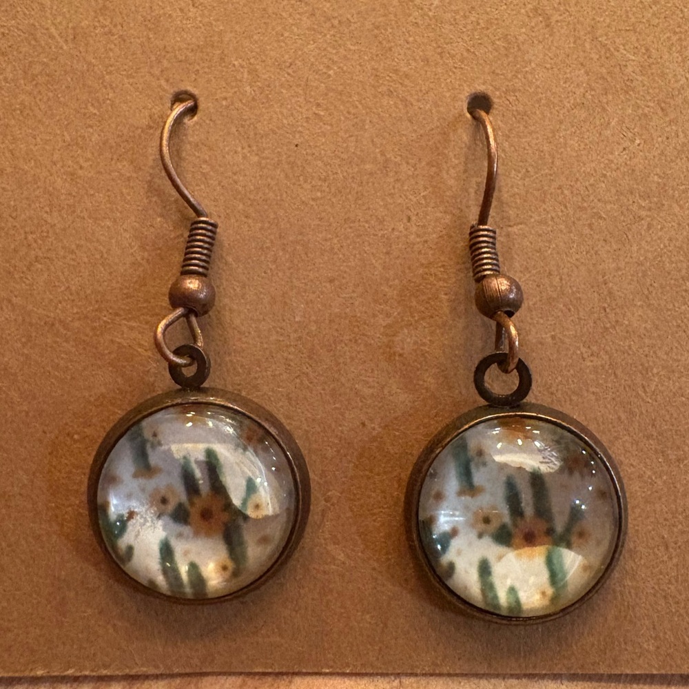 Hand Crafted Cactus Flower Dangle Earrings